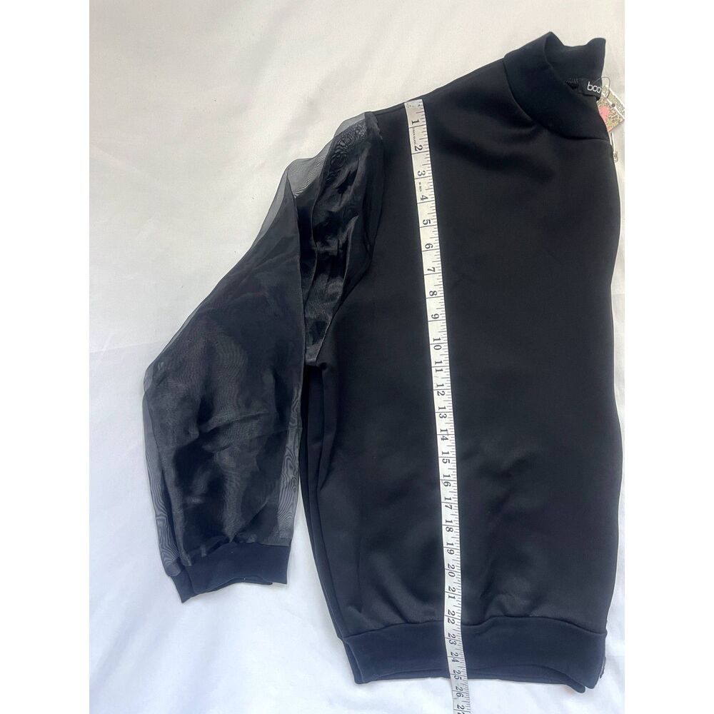 Boohoo NWT Black Full Zip Organza Mesh Sleeve Bomber Black Plus Size 20 Basics - Picture 12 of 12